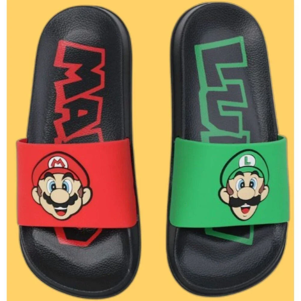 GroundUp Nintendo Super Mario & Luigi Boys Slide Sandals Shoes Black Size 4 NWT